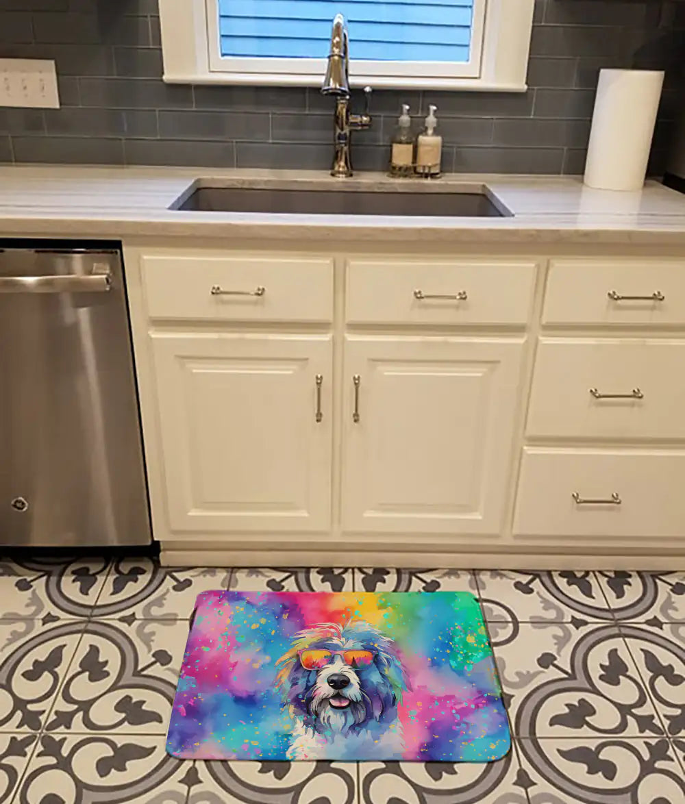 Old English Sheepdog Hippie Dawg Memory Foam Kitchen Mat WEM Support (www.WEM.support)