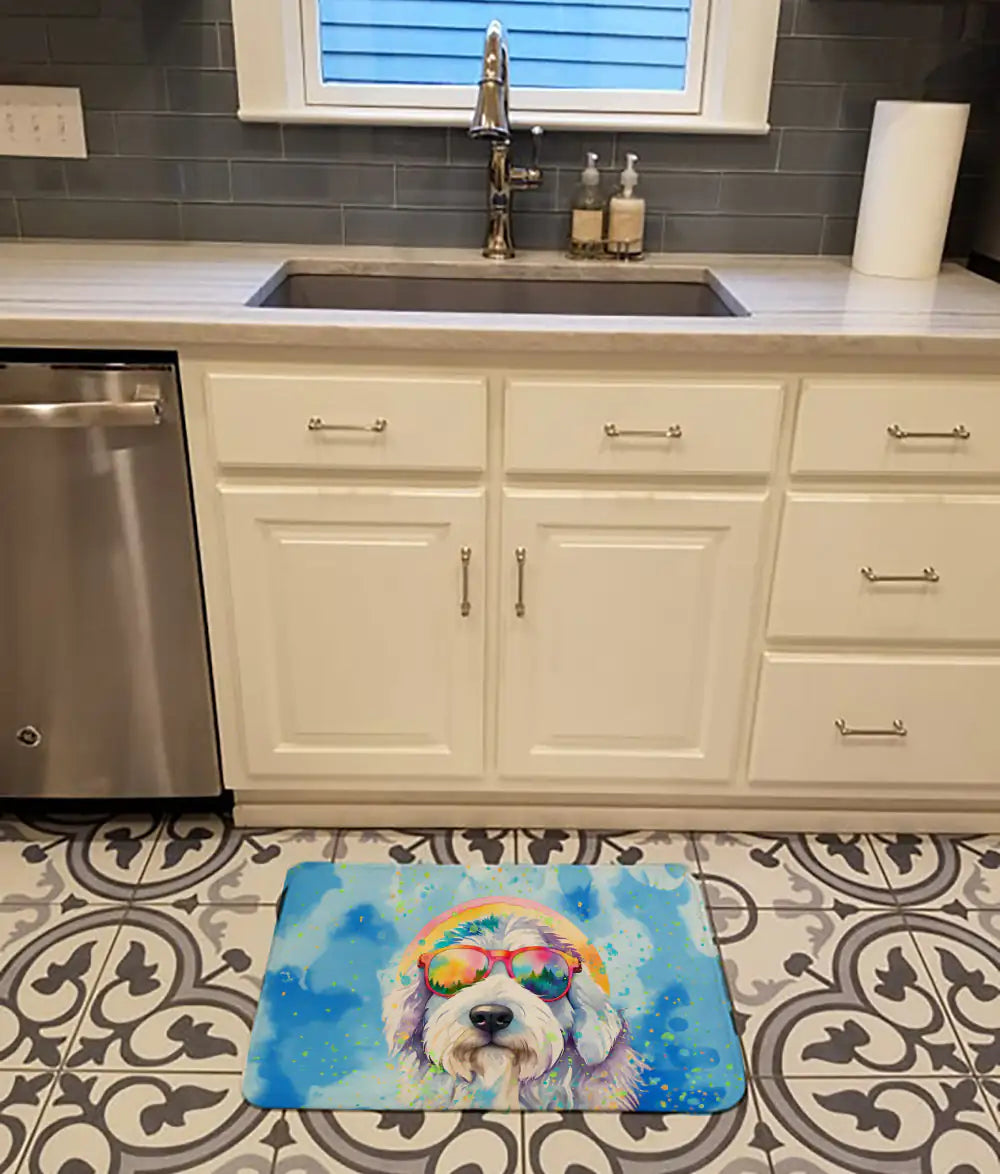 Old English Sheepdog Hippie Dawg Memory Foam Kitchen Mat WEM Support (www.WEM.support)