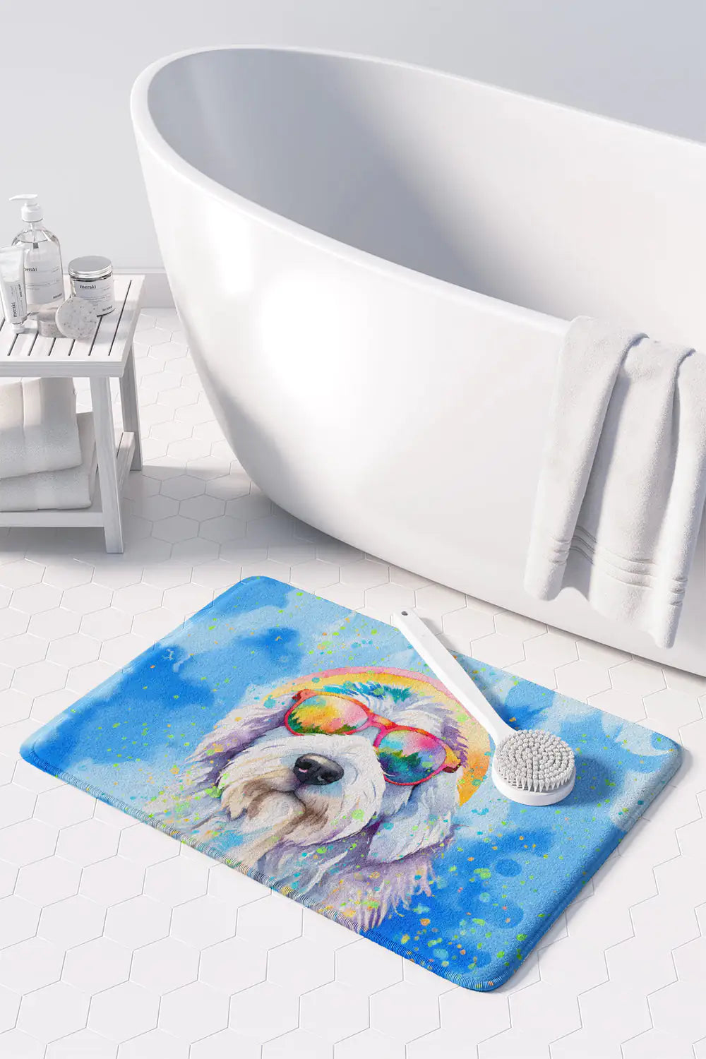 Old English Sheepdog Hippie Dawg Memory Foam Kitchen Mat WEM Support (www.WEM.support)