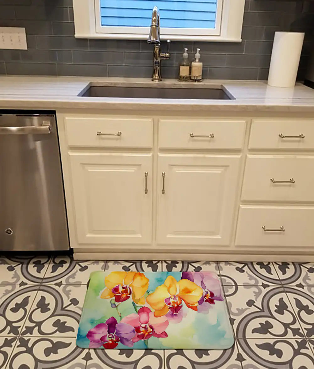 Orchids in Watercolor Memory Foam Kitchen Mat WEM Support (www.WEM.support)