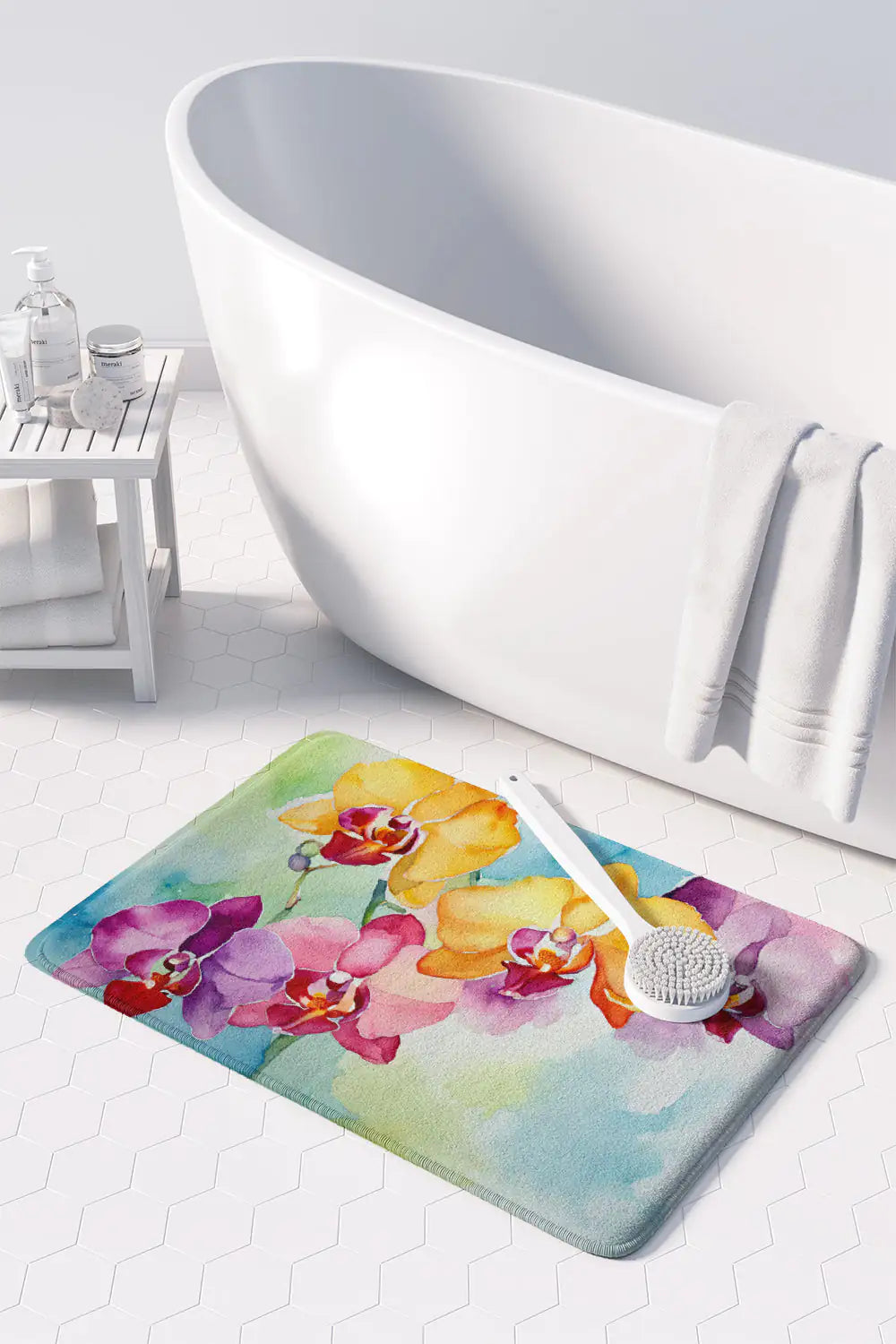 Orchids in Watercolor Memory Foam Kitchen Mat WEM Support (www.WEM.support)