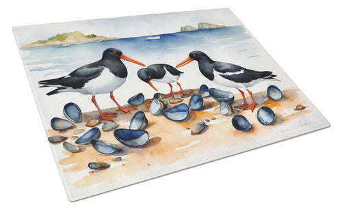 Oystercatchers Feeding Glass Cutting Board WEM Support (www.WEM.support)