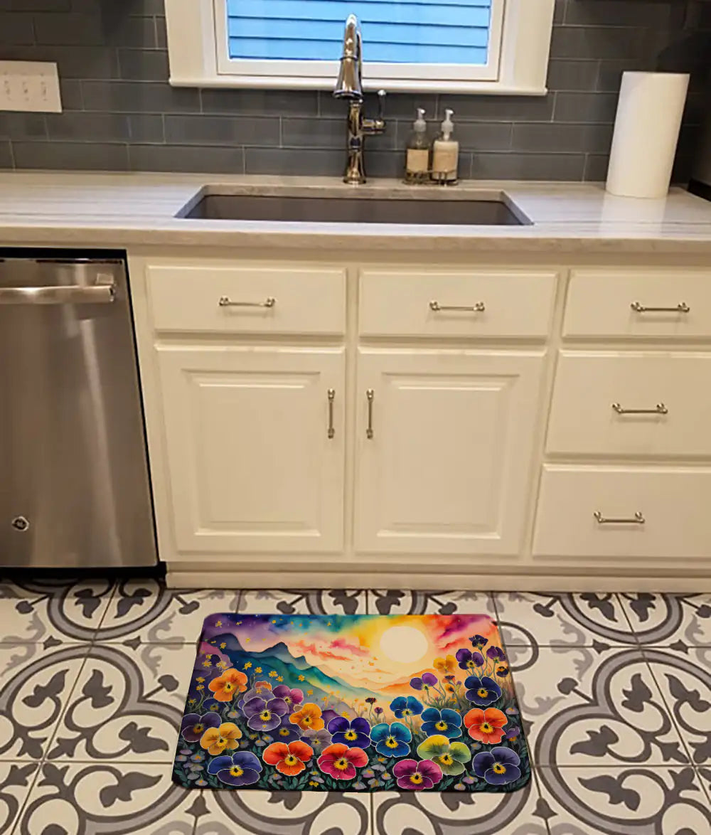 Pansies in Color Memory Foam Kitchen Mat WEM Support (www.WEM.support)