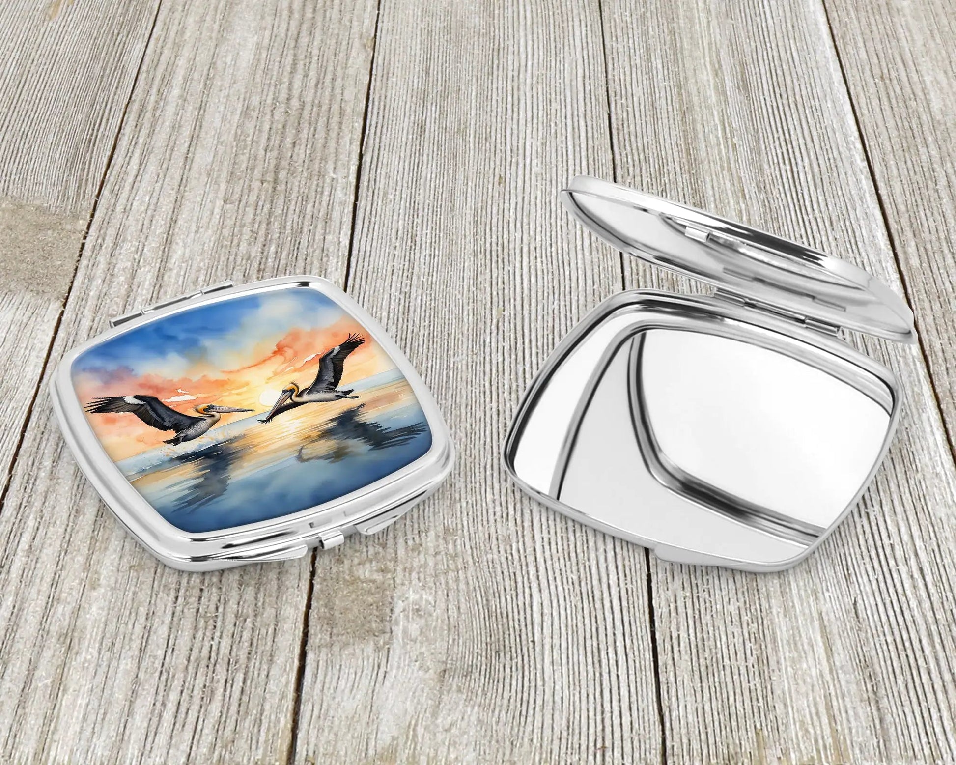 Pelicans Flying Compact Mirror WEM Support (www.WEM.support)