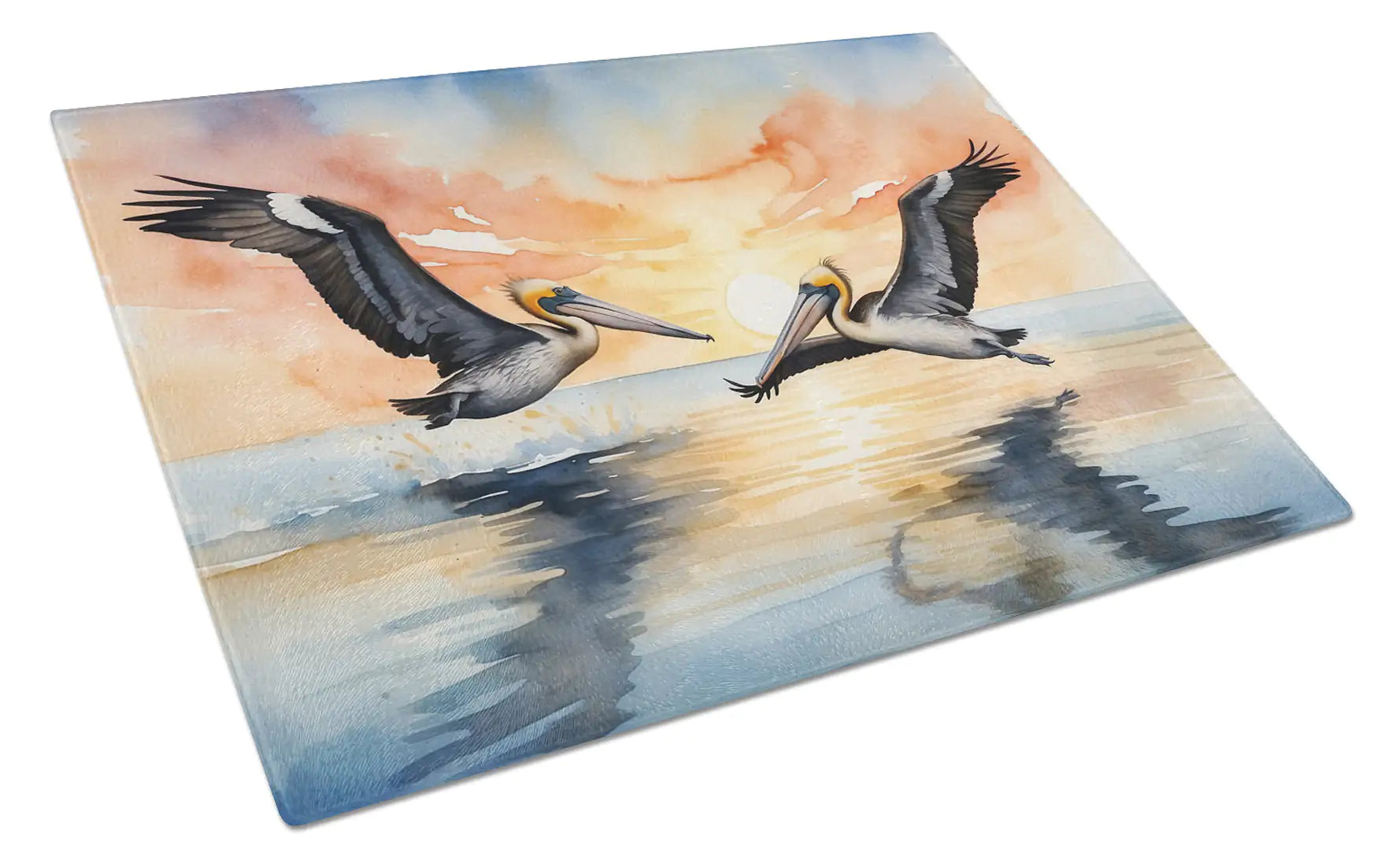 Pelicans Flying Glass Cutting Board WEM Support (www.WEM.support)