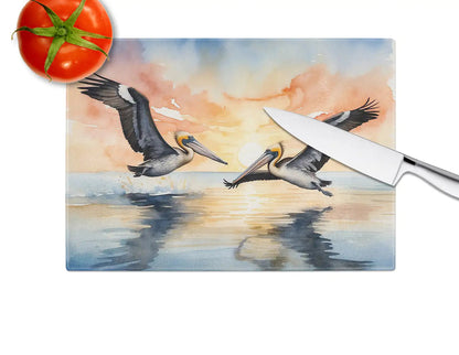 Pelicans Flying Glass Cutting Board WEM Support (www.WEM.support)