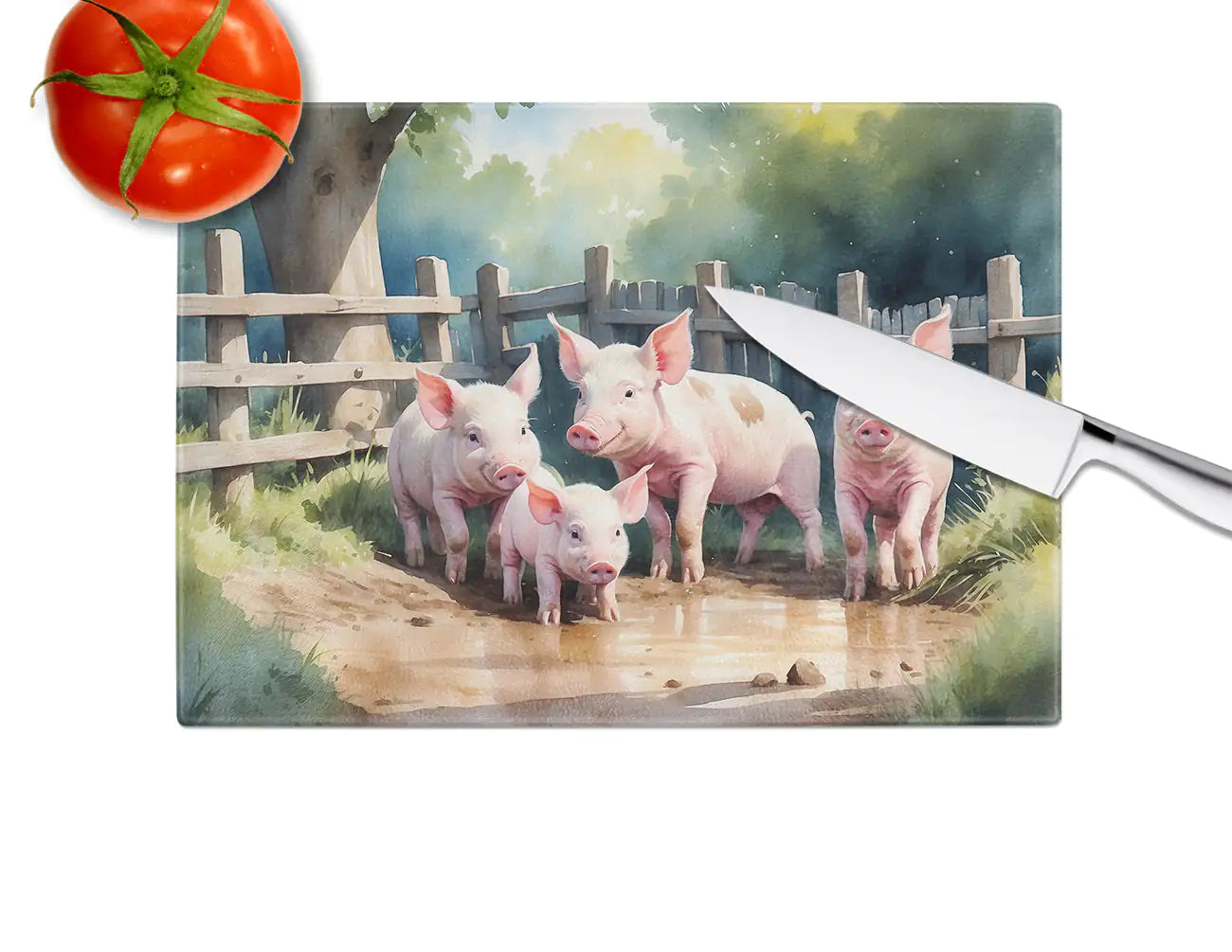 Piglets in the Mud Glass Cutting Board WEM Support (www.WEM.support)