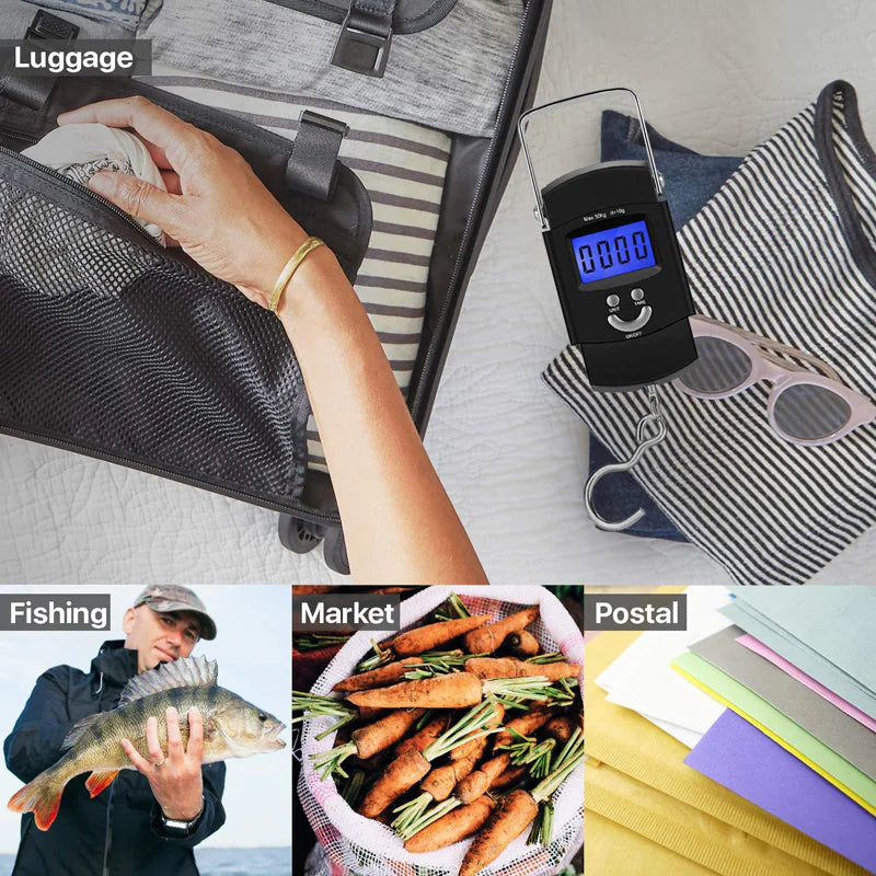 Portable Fish Scale Travel LCD Digital Hanging Luggage Electronic 110lb / 50kg WEM Support (www.WEM.support)