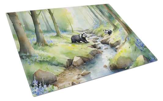 Woodland Spring Badgers Glass Cutting Board WEM Support (www.WEM.support)