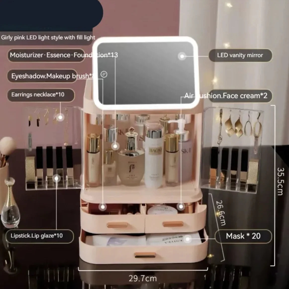 Mirror Light Cosmetic Storage Box WEM Support (www.WEM.support)