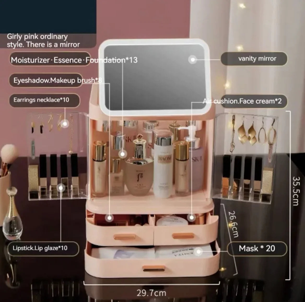 Mirror Light Cosmetic Storage Box WEM Support (www.WEM.support)