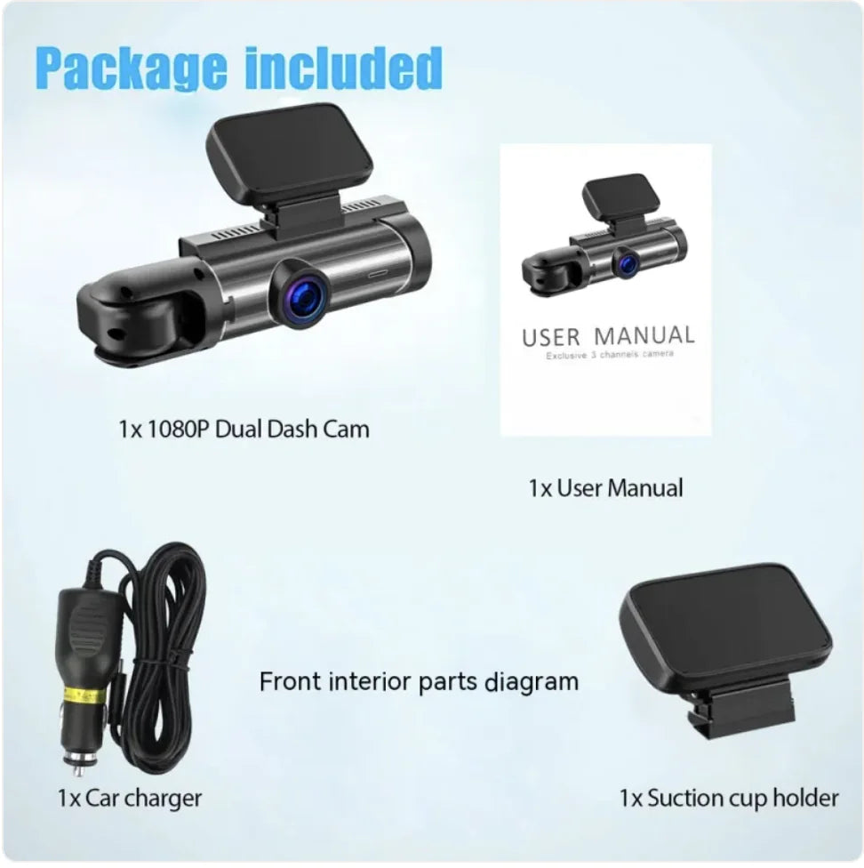 Dual-Lens HD 316-Inch Car Driving Recorder WEM Support (www.WEM.support)