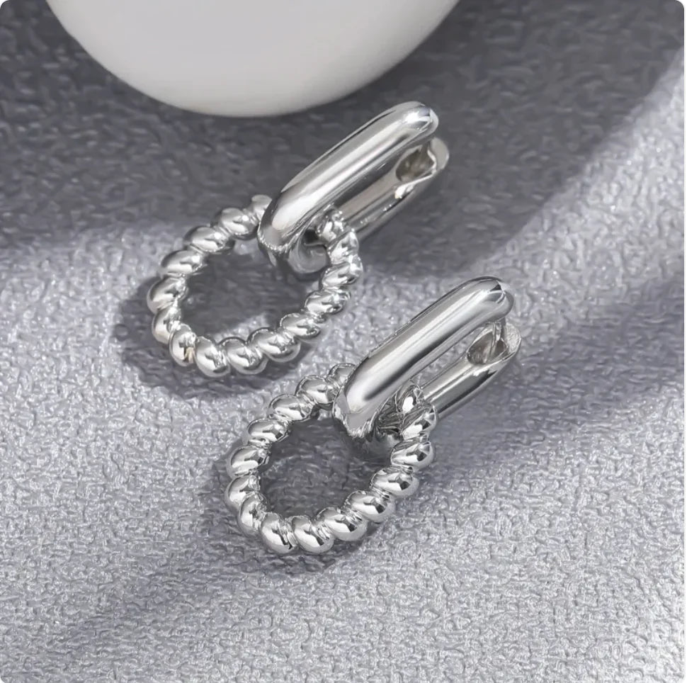 French Style Geometric Twist Double-Layer Ear Clip Earrings WEM Support (www.WEM.support)