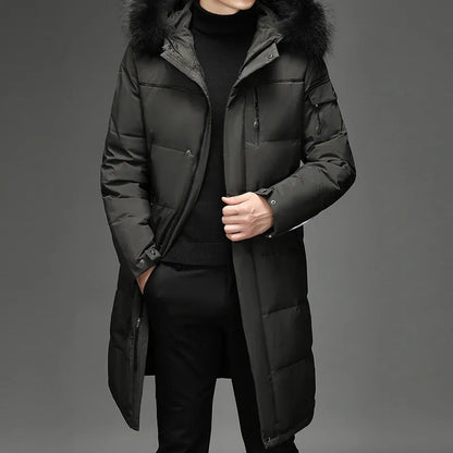 Men’s Faux Fur Long Over-Knee Down Workwear Coat WEM Support (www.WEM.support)