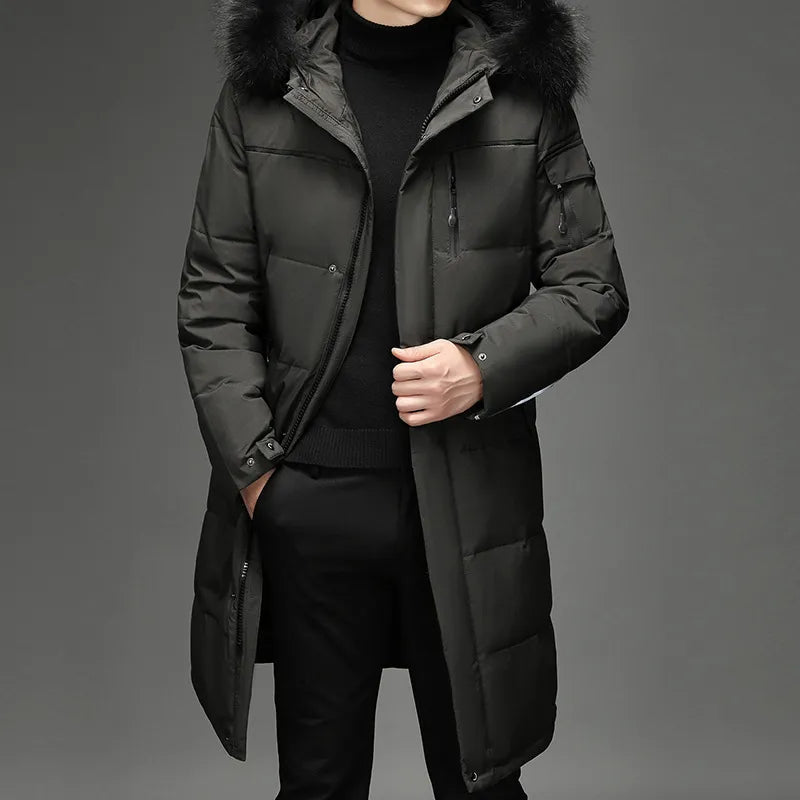 Men’s Faux Fur Long Over-Knee Down Workwear Coat WEM Support (www.WEM.support)