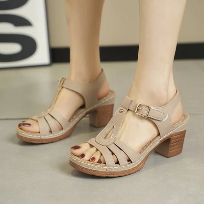 Fashionable Buckle Mid Block Heels WEM Support (www.WEM.support)