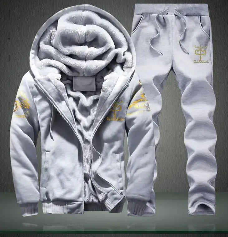 Men's sportswear set, casual cardigan jacket, thick warm outdoor sports shirt, pants, two-piece set WEM Support (www.WEM.support)