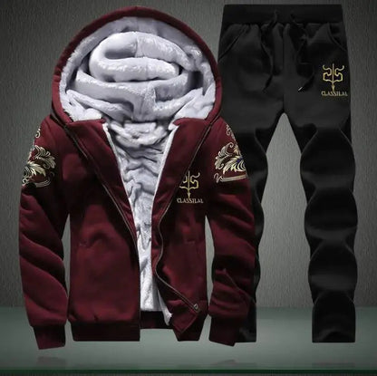 Men's sportswear set, casual cardigan jacket, thick warm outdoor sports shirt, pants, two-piece set WEM Support (www.WEM.support)