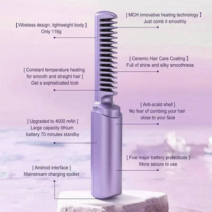 Portable 2-In-1 Hair Straightener Comb WEM Support (www.WEM.support)