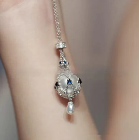 Pearl Gemstone Lavalier Pendant Necklace with Metal Net Bag WEM Support (www.WEM.support)