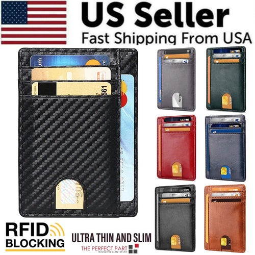 Mens Leather Slim Wallet Credit Card Holder RFID Blocking Pocket ID Money PU USA WEM Support (www.WEM.support)