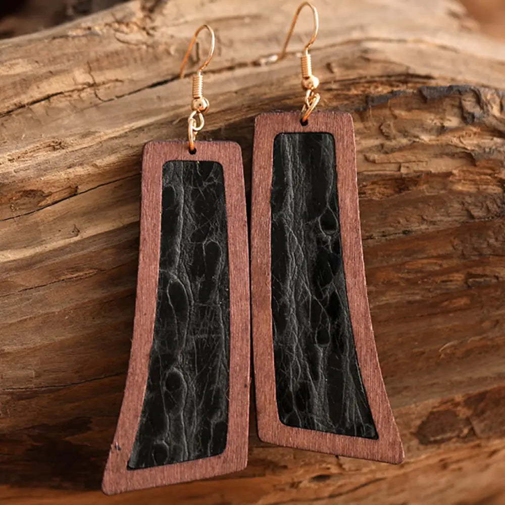 Geometrical Shape Wooden Dangle Earrings WEM Support (www.WEM.support)