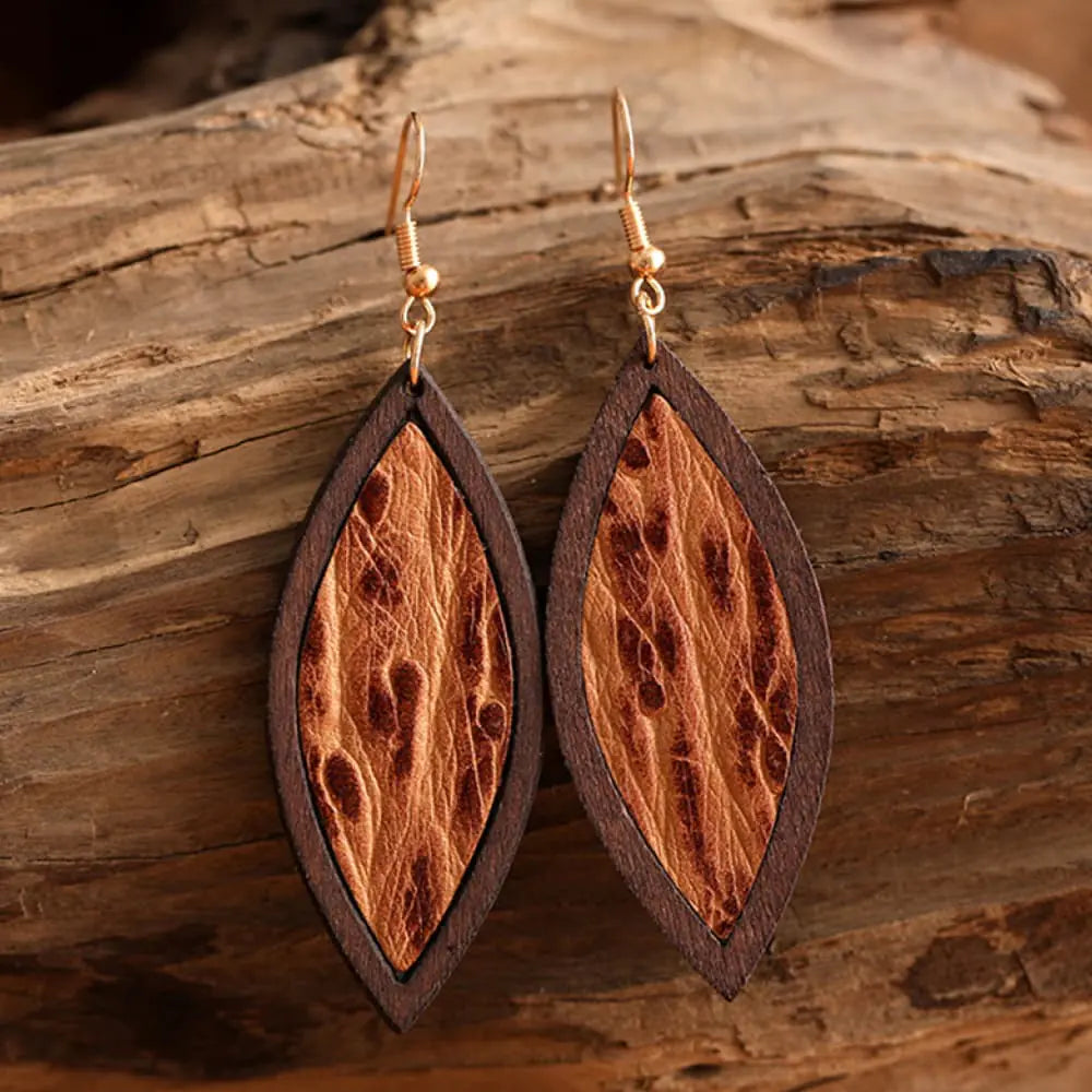 Geometrical Shape Wooden Dangle Earrings WEM Support (www.WEM.support)