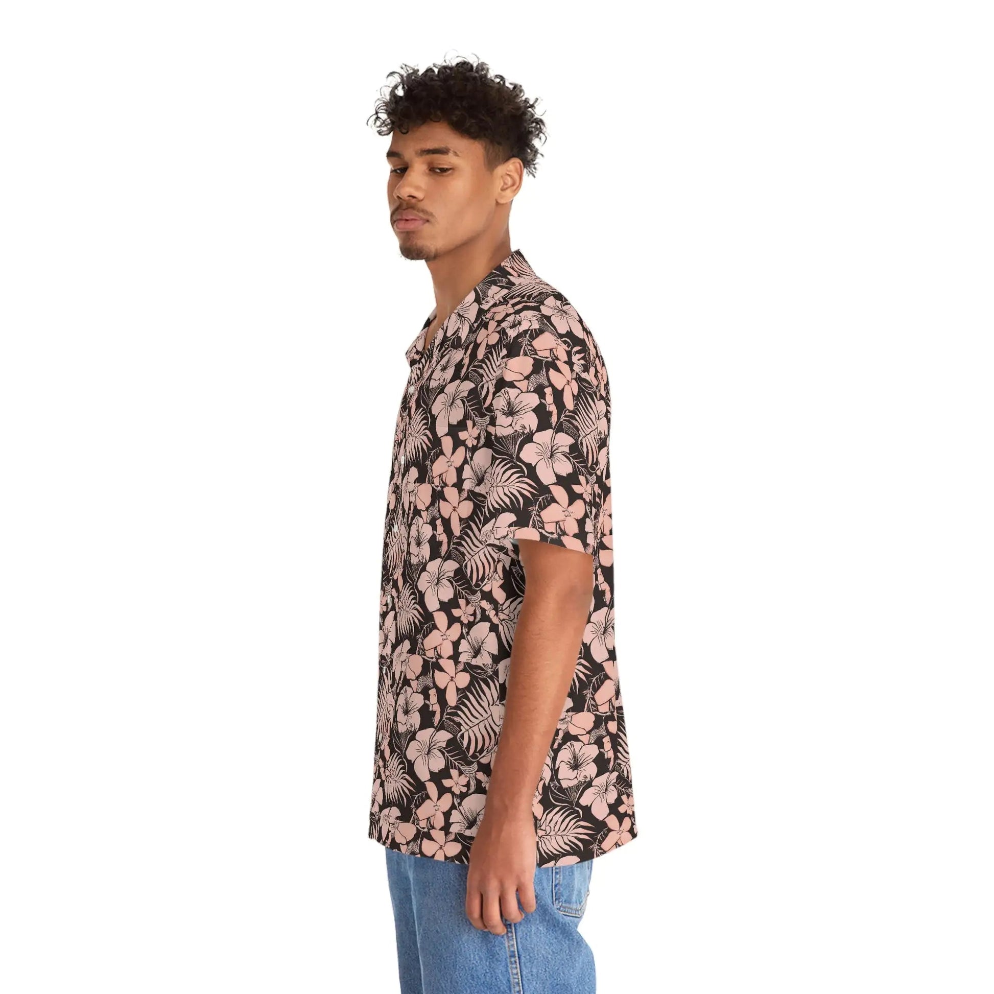 Men's Pink Floral Hawaiian Shirt WEM Support (www.WEM.support)