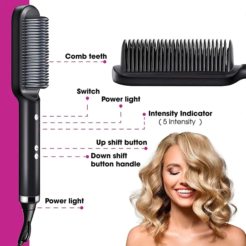 Professional Electric Hair Straightening Brush With LCD Display WEM Support (www.WEM.support)