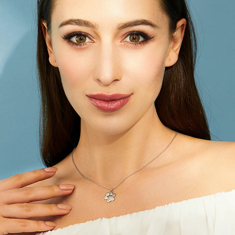 Silver & Rose Gold Pawprint Necklace WEM Support (www.WEM.support)
