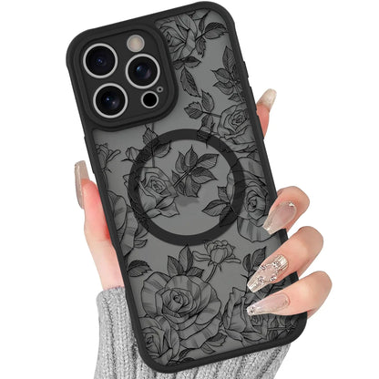 BITOBE Floral Case for iPhone 13 [Compatible with MagSafe] Cute Flower Pattern Case for Women Girls Soft TPU Bumper Translucent Magnetic Slim Protective Cover - Black Rose