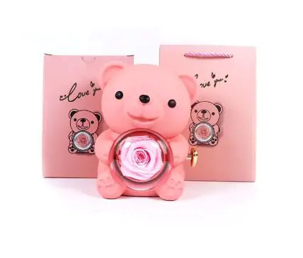 Rotating Bear Gift Box Rose Jewelry Box WEM Support (www.WEM.support)