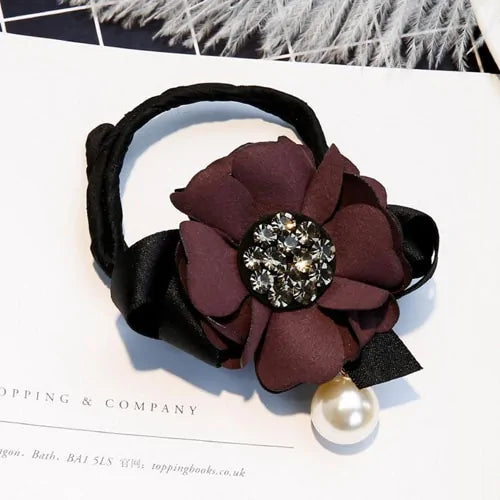 Elegant Rhinestone Flower Pearls Hair Curls Bun Maker WEM Support (www.WEM.support)