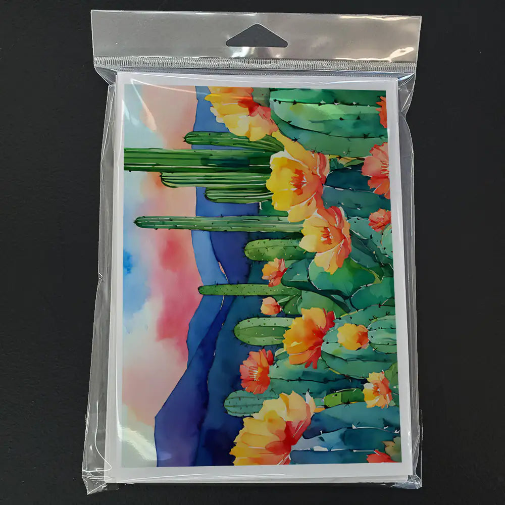 Arizona Saguaro Cactus Blossom in Watercolor Greeting Cards Pack of 8 WEM Support (www.WEM.support)