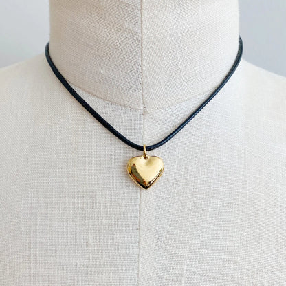 Black Cord Heart Drop Necklace WEM Support (www.WEM.support)