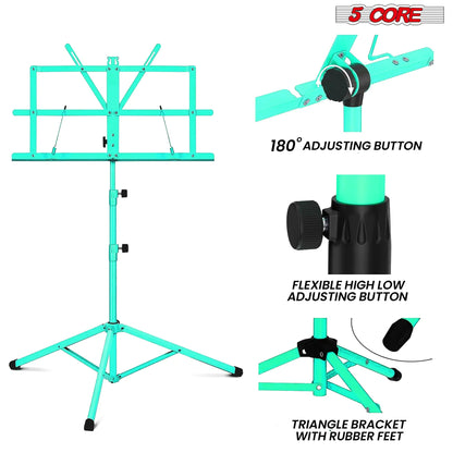 5Core Music Stand For Sheet Music Portable Tripod Adjustable Folding Note Holder GREEN WEM Support (www.WEM.support)