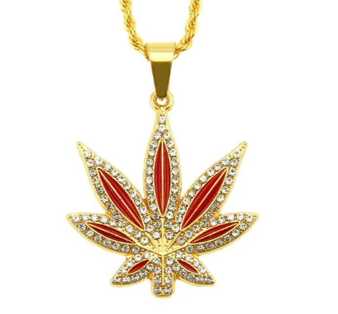 Oil Diamond-embedded Maple Leaves Pendant HejK.com
