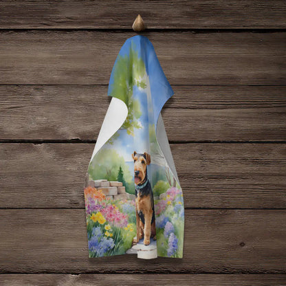 Airedale Terrier Spring Garden Kitchen Towel WEM Support (www.WEM.support)