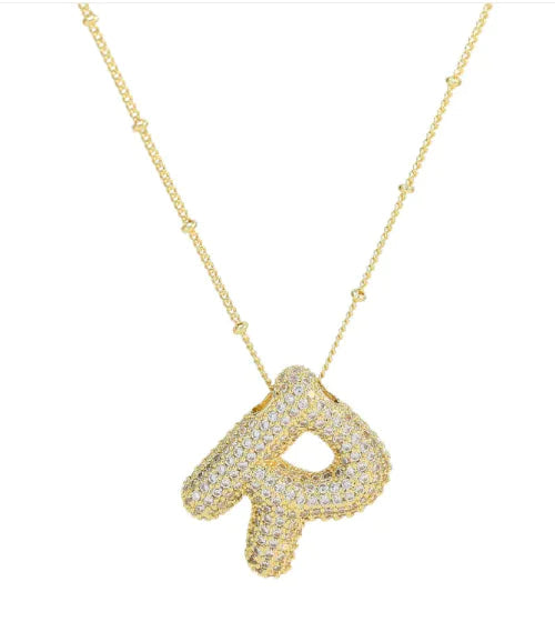 Brass Zircon Letter Necklace WEM Support (www.WEM.support)