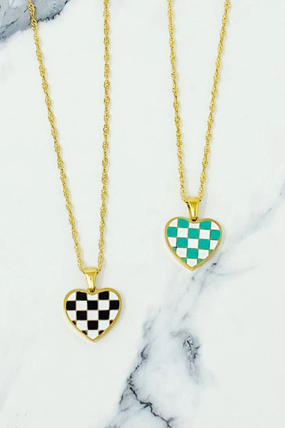 Checkered Heart Necklace WEM Support (www.WEM.support)