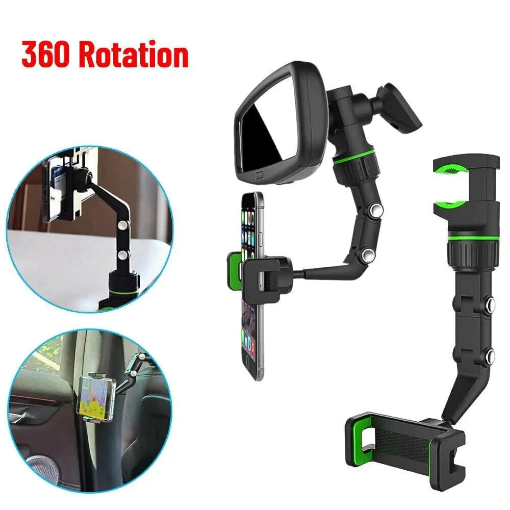 360° Car Rearview Mirror Rotation Adjustable Phone Holder Mount Multifunction WEM Support (www.WEM.support)