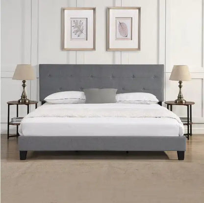 The Bed Frame With An Oversized Fabric Platform Is Easy To Assemble And Is Grey WEM Support (www.WEM.support)