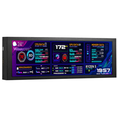 wisecoco 7.84 Inch Mini Monitor HD IPS 1280x400 Secondary Screen Stretched Bar LCD Display with Casing for Laptop Computer Speed Temperature Windows Aida64 CPU GPU Monitoring