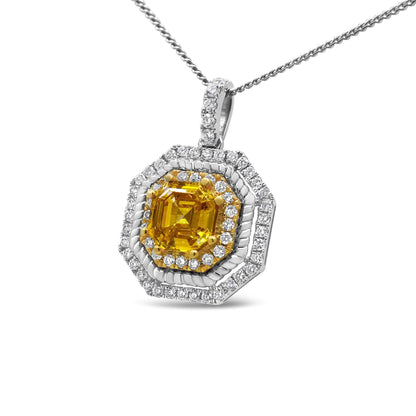 18K Weiß- und Gelbgold 2 1/4 Cttw Laborgezüchteter Gelber Asscher Schliff Diamant Art Deco Stil Halo 18" Anhänger Halskette (Gelb/G-H Farbe, VS1-VS2 Reinheit) WEM Support (www.WEM.support)