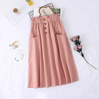 Solid Color Loose Cotton Mid-Length Skirt