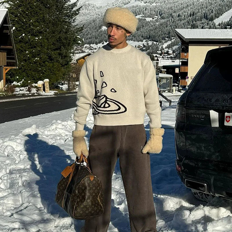 Space Planet Star Knitted Sweater - Y2K Vibes HejK.com