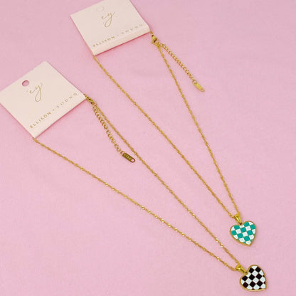 Checkered Heart Necklace WEM Support (www.WEM.support)
