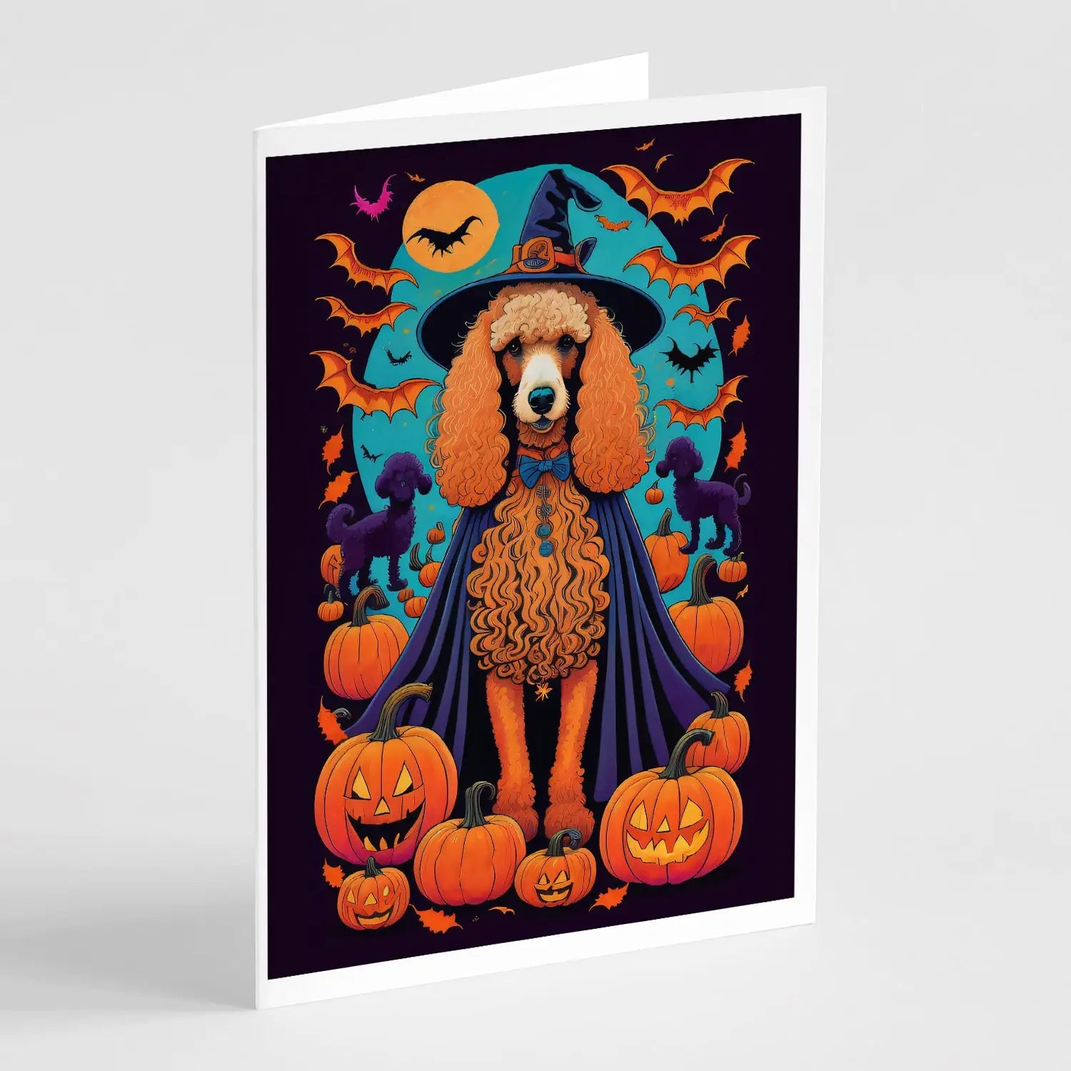 Apricot Standard Poodle Witchy Halloween Greeting Cards Pack of 8 WEM Support (www.WEM.support)