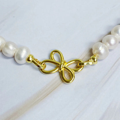 Clover Clasp Genuine Pearl Necklace WEM Support (www.WEM.support)
