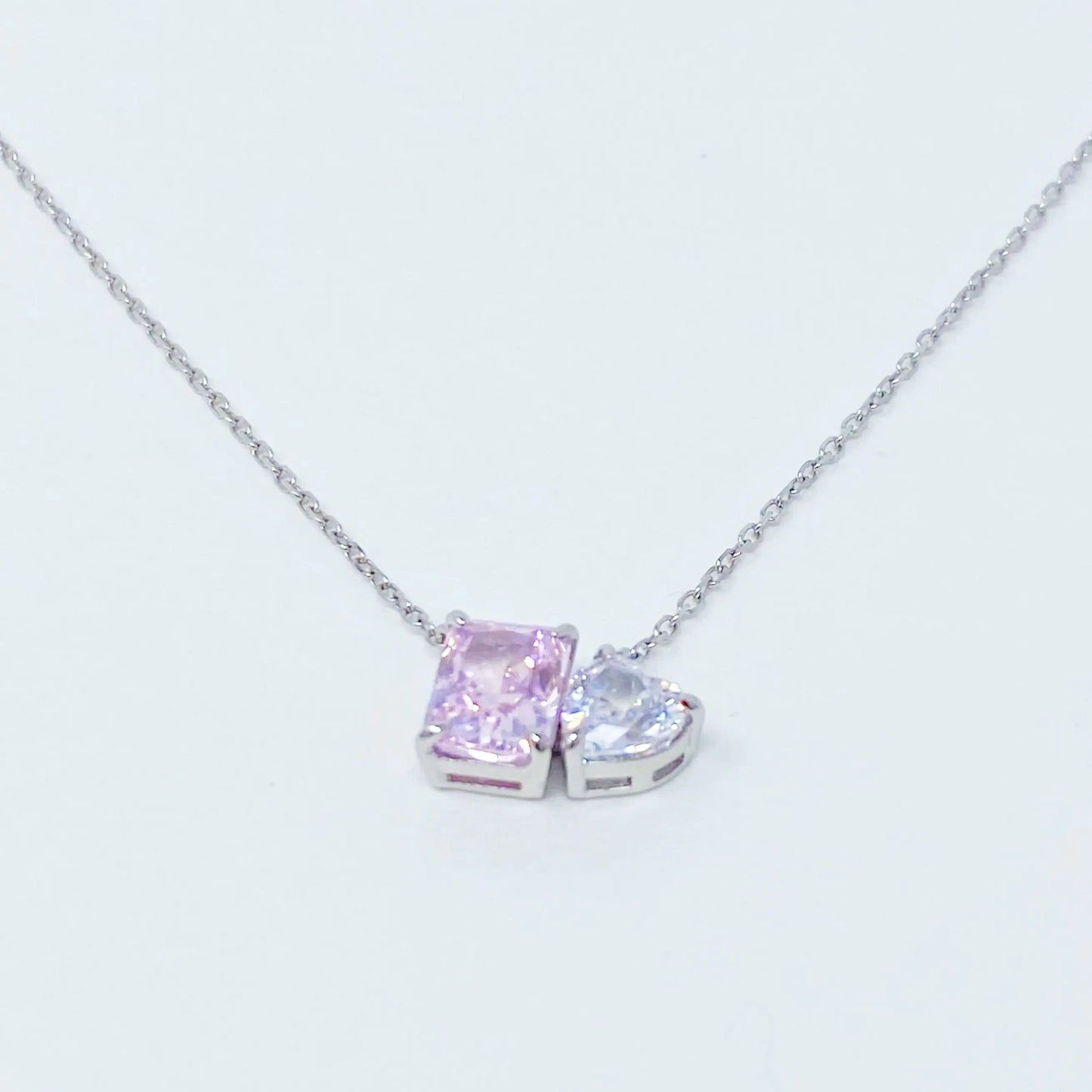Double Stone Pendant Sterling Silver Necklace WEM Support (www.WEM.support)